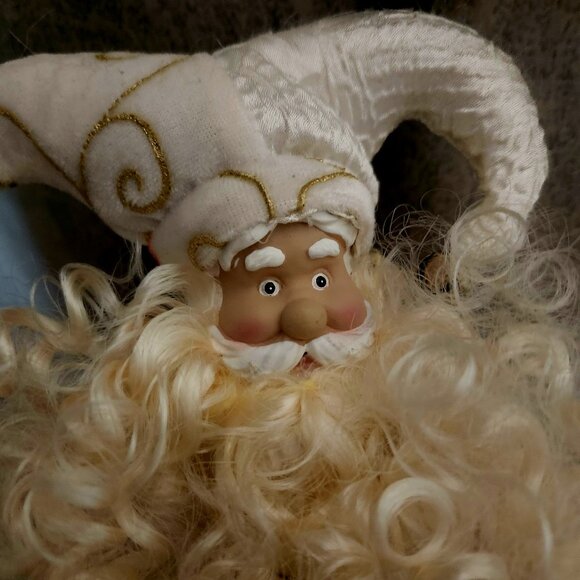 L8  Whimsiical Santa pose or hang Lush Velour, Satin & Gold w/bells & gold balls - Picture 1 of 6
